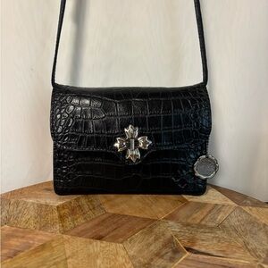 PATRICIA NASH 10th Anniversary Croc-Embossed Leather Crossbody – Black